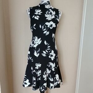 Ivanka Trump Black and White Fit and Flare Midi Dress